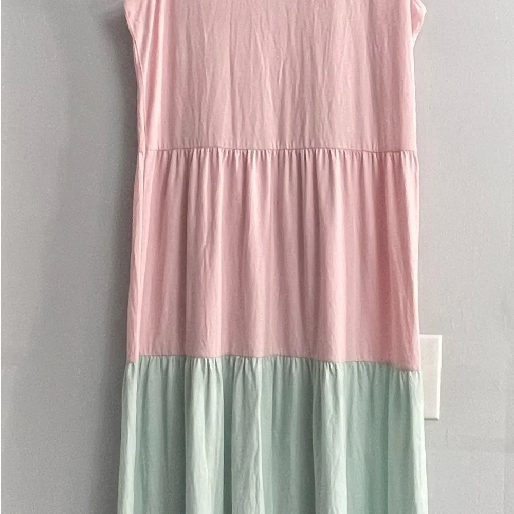Lands End Sleeveless Tiered Ruffle Color Block Maxi Dress Women's Small pink NWT - Picture 9 of 10